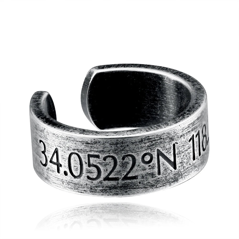 OLAN Wholesale Fashion Jewelry Horizon Longitude and Latitude Stainless Steel Ring for Men and Women