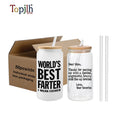 Topjlh Sublimation Clear and Frosted Glass Mug 12oz 16oz Blank Customized Printing Beer Glass Can With Bamboo Lid for Printing