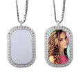 Qualisub Personalized Silver Color Rounded Rectangle Shape Necklace Sublimation Blank Rhinestones Necklaces for Custom Printing