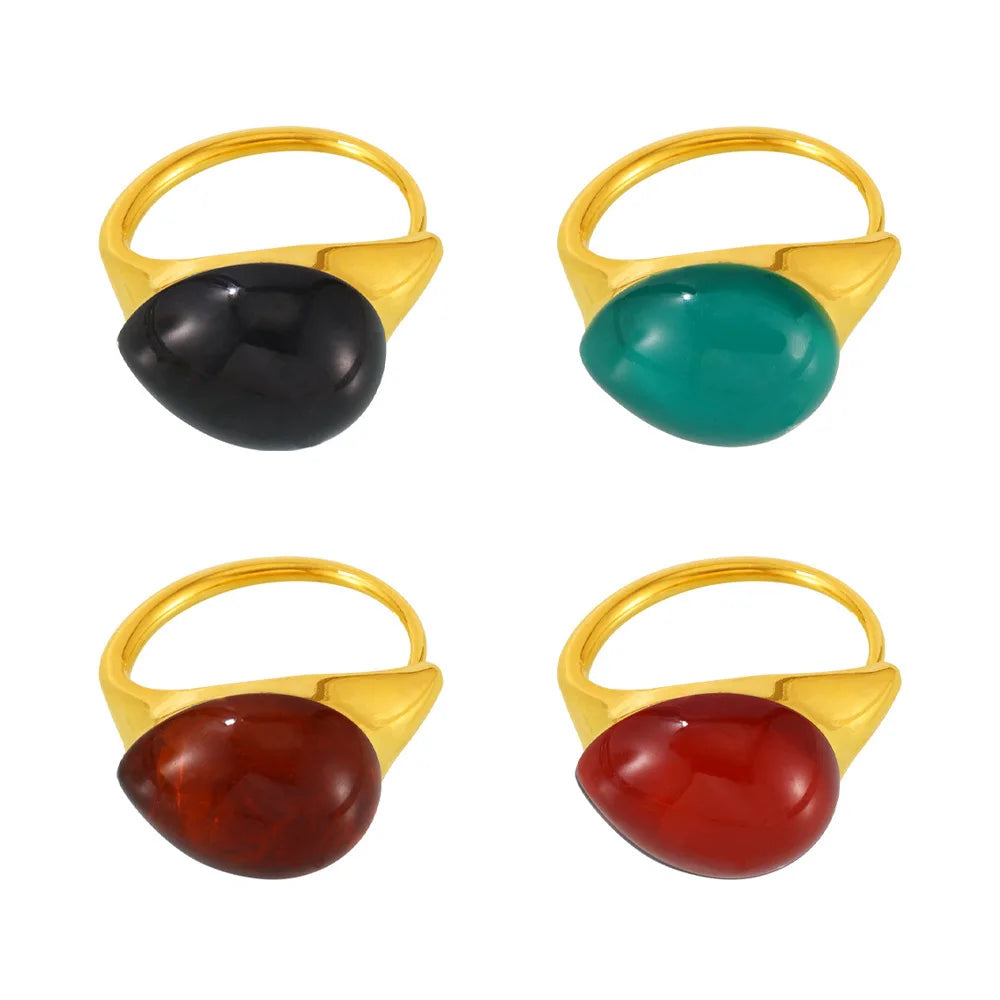 Fashionable Multi-color Droplet Resin Adjustable Stainless Steel Ring with Opening for Women Engagement Anniversary Party