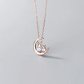 925 Sterling Silver Half Moon Pendant Necklace Trendy Cubic Zirconia Cute Animal Rabbit Shape Necklaces for Women