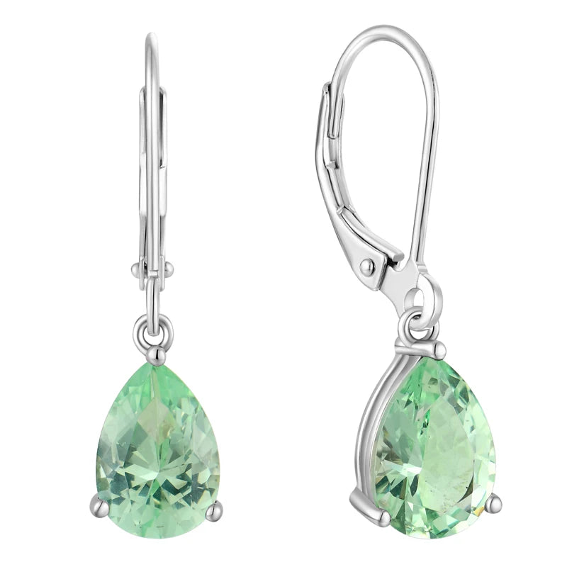YILUN 925 Sterling Silver Teardrop Earrings With Green Cubic Zirconia Stones for Women - Leverback Dangle Earrings