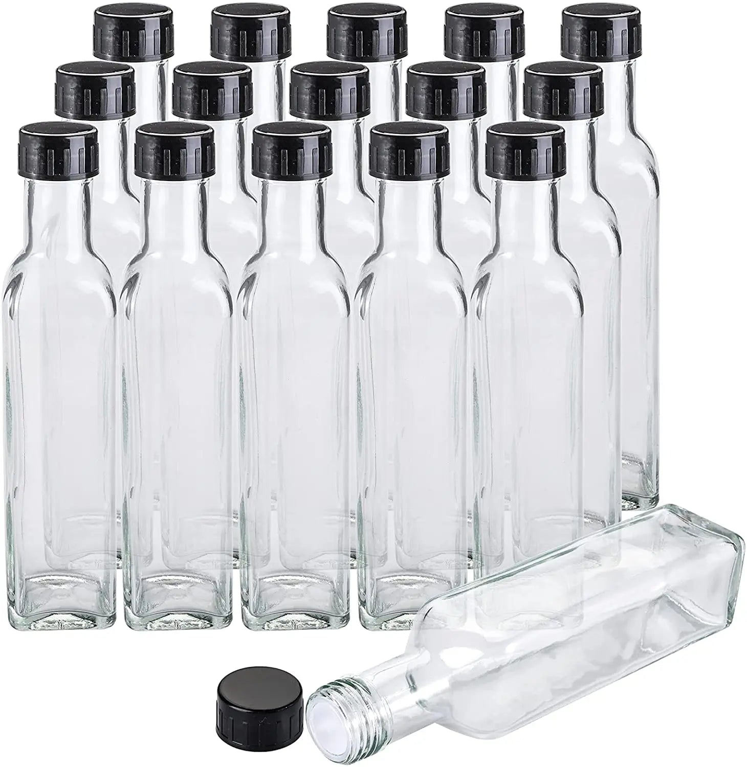200ml 250ml Square Shape Glass Bottles for Hot Sauce Cooking Olive Palm Oil Syrup Coconut Flower Vinegar Leak Proof Screw Jelly