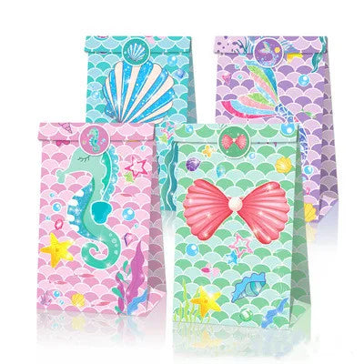 Mermaid Themed Party Favor Paper Gift Bag with Sticker