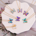 New Fashion Shiny Crystal Colorful Gradient Rhinestone Butterfly Necklace for Women Girls