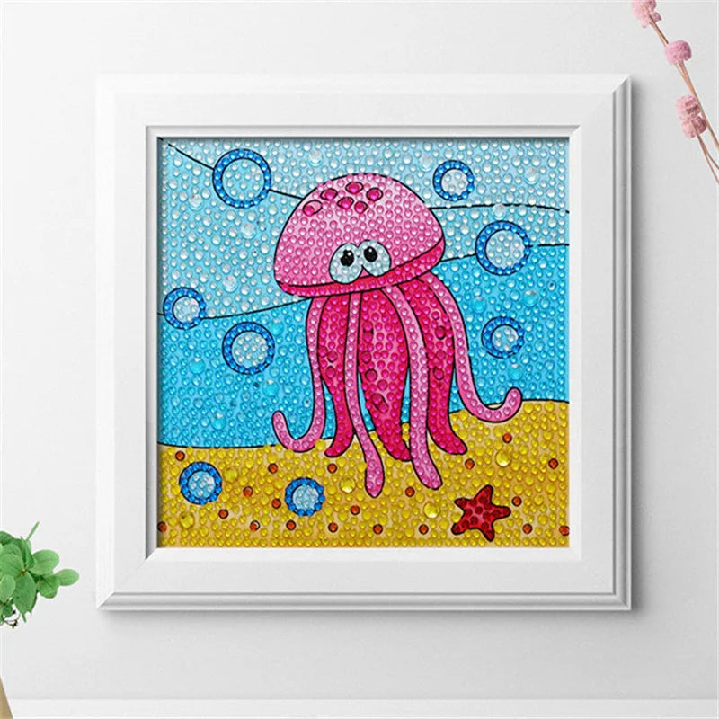 DIY 5D Kids Diamond Painting Kits Cartoon Octopus Starfish Crystal Painting Children DIY Painting Frame Home Wall Decor Gift