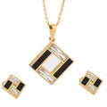 316L Stainless Steel Necklace and Earring Set Jewelry Black and Clear Crystal Cross Earring Necklace Wedding Jewelry for Women