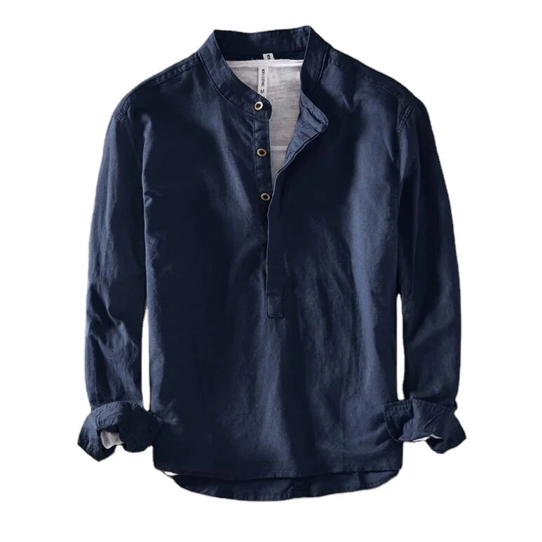High Quality Linen Cotton Shirts Casual Style Custom Brand Label Breathable Material Linen Shirts for Men