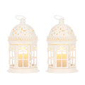 RTS US Stocks Set of 2 Home Decorative Wedding Lanterns 8.5 Inch White Vintage Style Hanging Lantern Metal Candle Holder