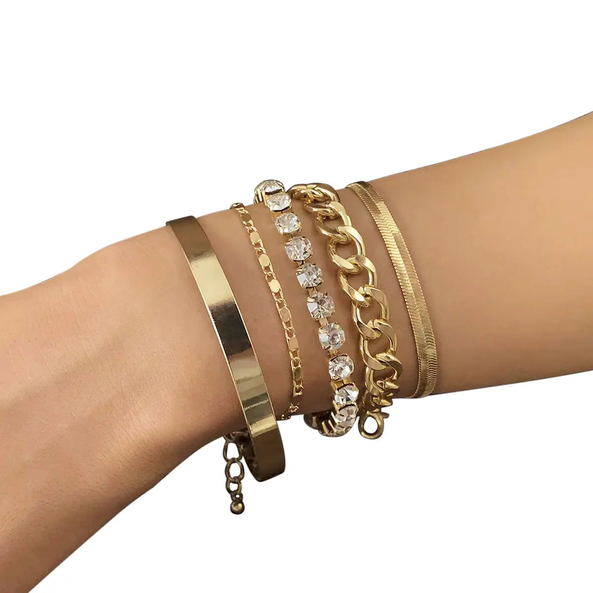 Custom Valentine Jewelry Set Copper Alloy Chain Bangle Clear Cubic Zircon Inlaid Gold Plated Tarnish Free Bracelet Set for Women