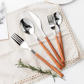 Joy Tableware Wood Stainless Steel Cookware Set Rustic Cutlery Set