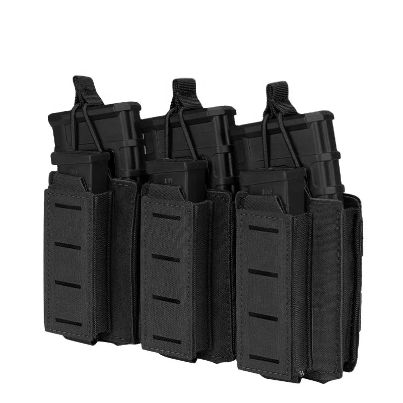 IDOGEAR Triple Mag Pouch Elastic Tactical Open Top Multican Magazine Molle Pouch for  5.56mm & 9mm Mags
