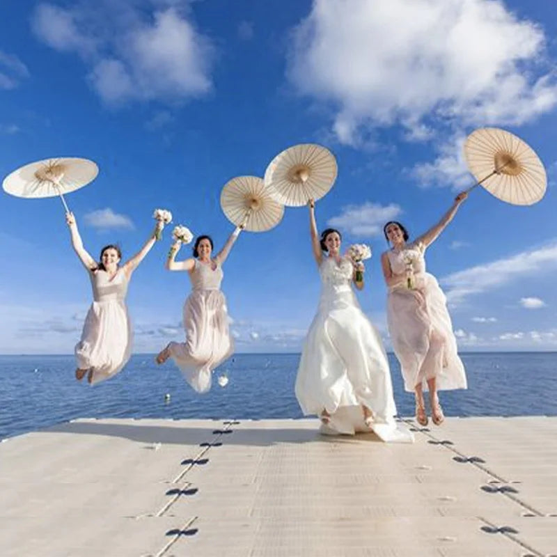 High Quality Handheld Chinese Parasol Plain White Wedding Oil Paper Wood Umbrella Straight Sun Paper High Visibility for