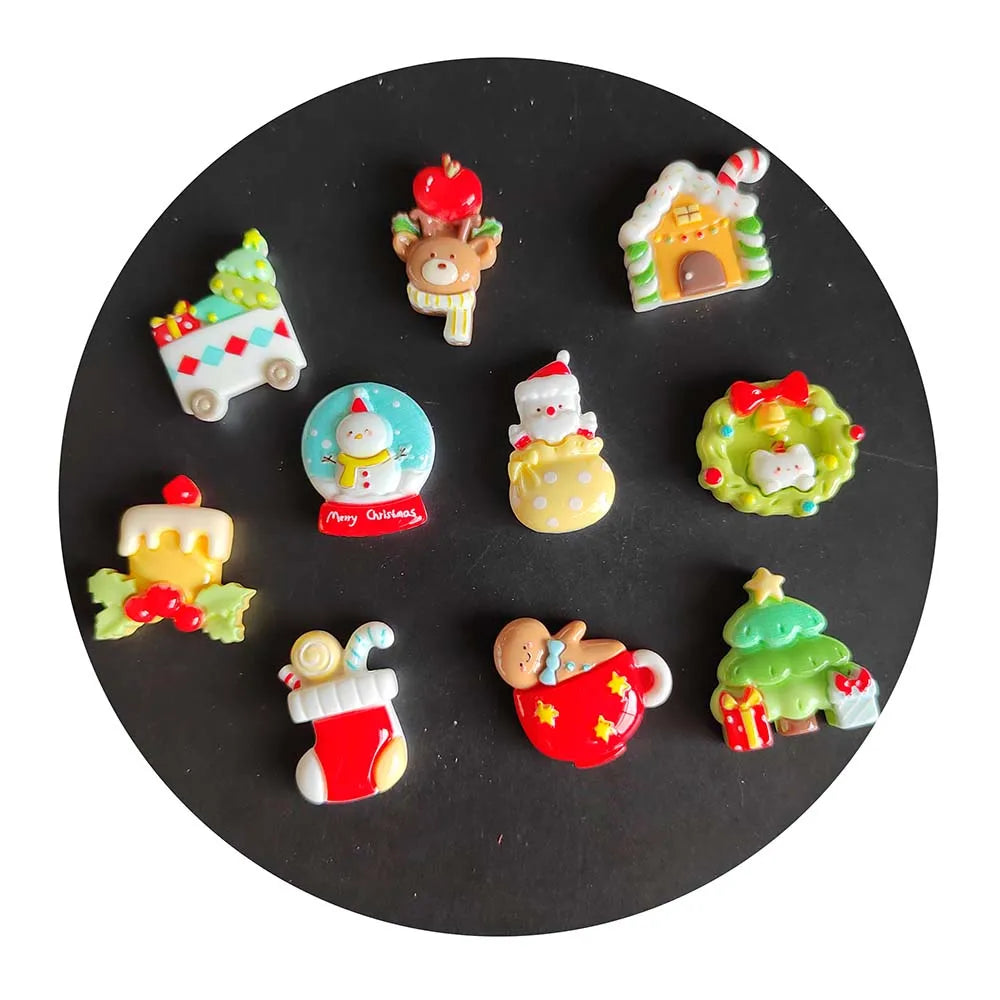 100Pcs/Lot Assorted Christmas Theme Flatback Resin Cabochons Embellishments Winter Xmas Craft for Scrapbooking Phone Case Decor