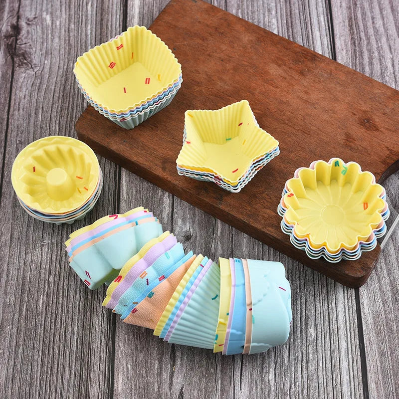 Set of 5 Round Silicone Cupcake Molds Commercial Kitchen Craft Bakeware Pastry Tools with Bag Packaging Baking Cupcakes Muffins