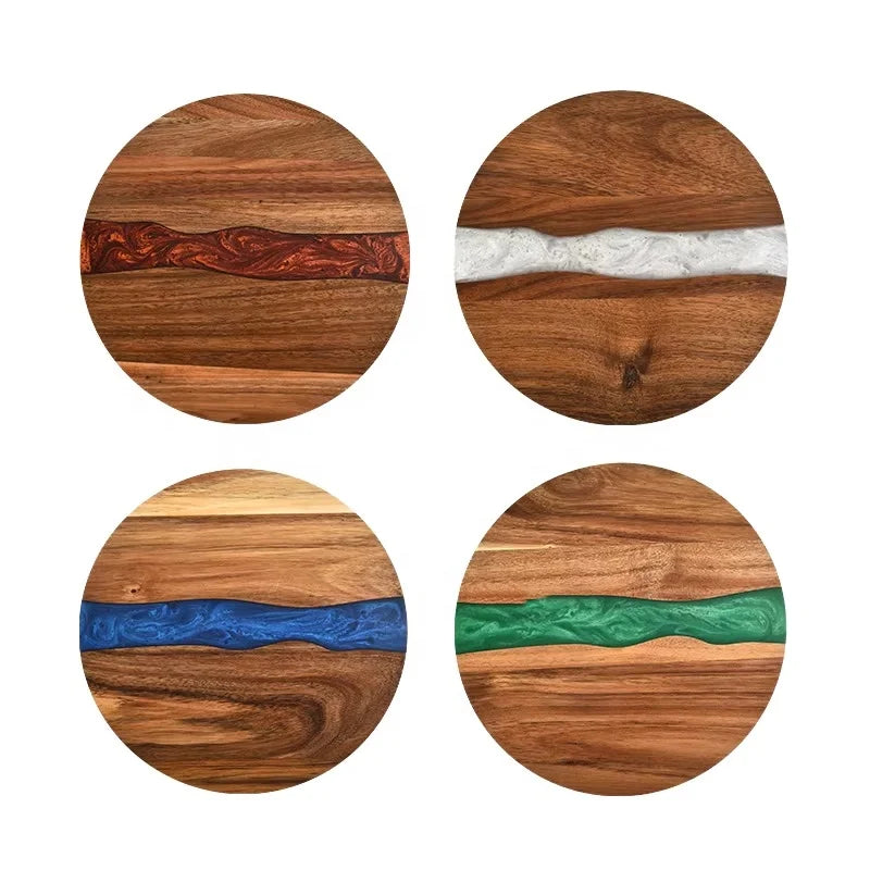 New Arrival Ocean Blue Acacia Wood Resin Cutting Board Round Epoxy Wood Chopping Blocks for Home Kitchen Use