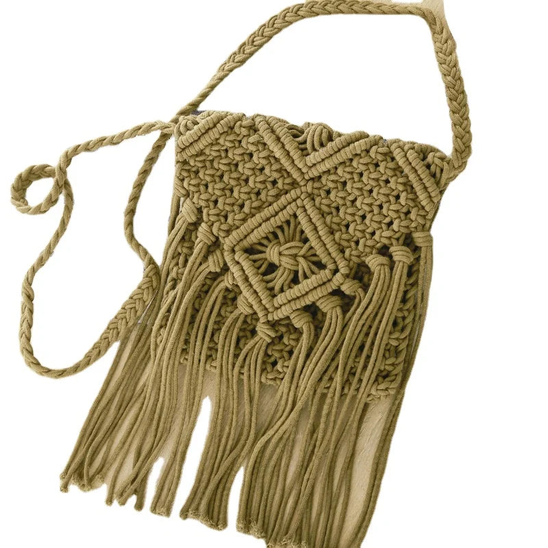 2022 New Style Macrame Bag Casual One-Shoulder Summer Beach Handbag for Girls With Polyester for Mobile Phone Small Items