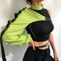 Streetwear Neon Halter Shirts Buckle Reflective Smock One Shoulder Women's Holographic Outwear T Shirts