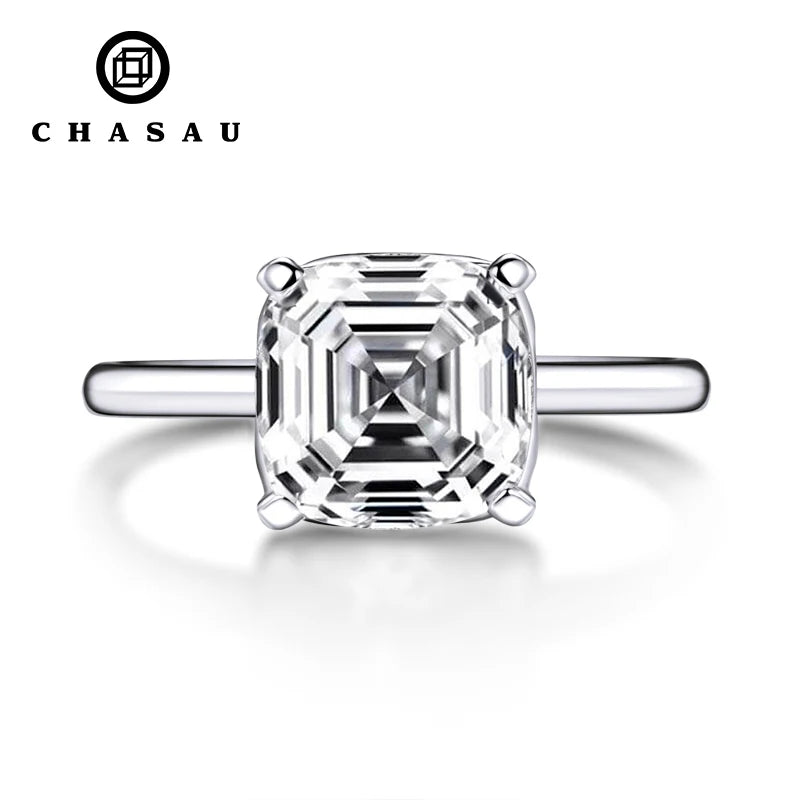 Engagement Jewelry 9*9mm CZ Cubic Zircon 925 Sterling Silver Wedding Asscher Cut Classic Solitaire Ring for Women