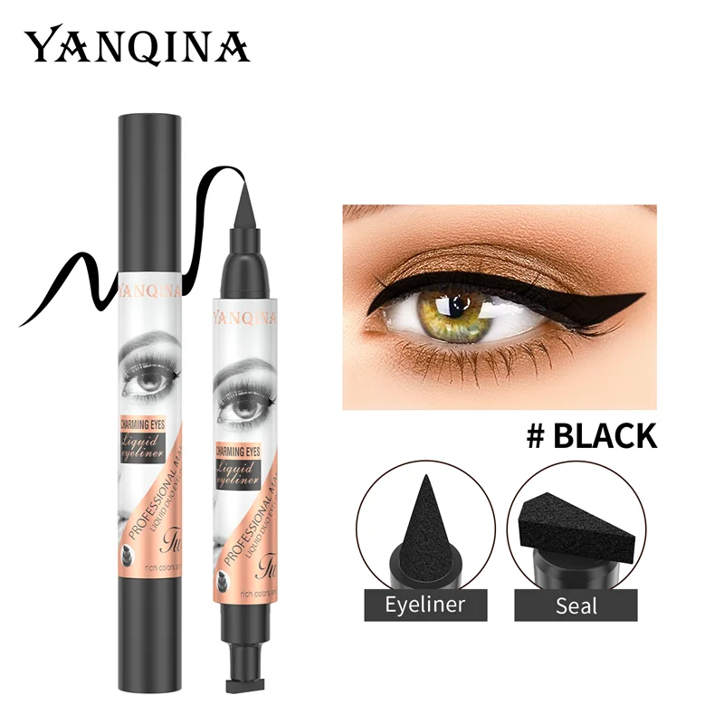Double Ended Eyeliner Pen with Wing Stamp Tip Quick Dry Long Lasting Waterproof Makeup Tool Custom Seal Eyeliner