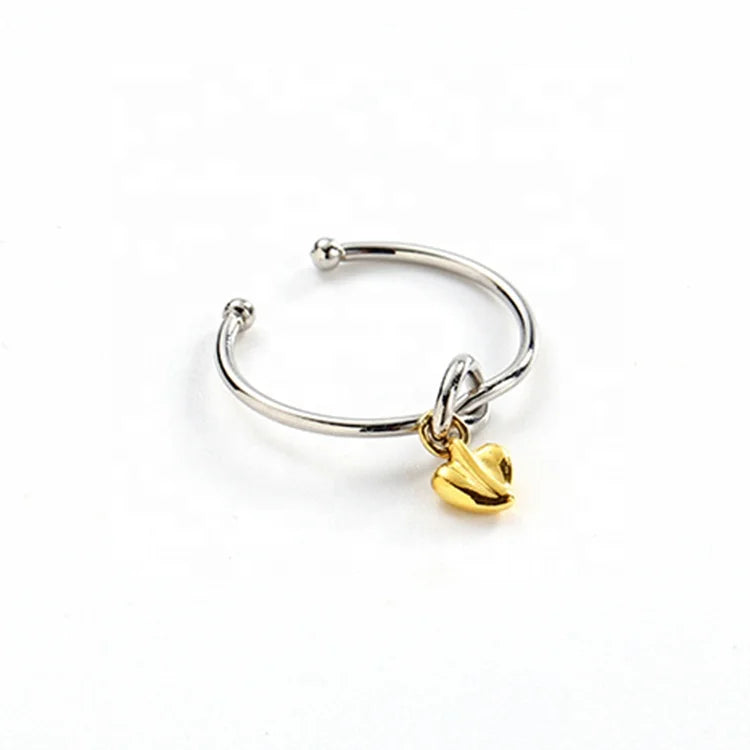 Beautiful Woman Jewelry Love Heart Charm Adjustable Open Ended Rings Jewelry Women