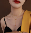 Fashion Jewelry 18K Gold Plated Double Layers 304 Stainless Steel Chains Choker Pendant Necklace for Women