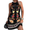 2023 Dresses for Women Summer Sleeveless Hollow Out Hanging Neck Print Casual Summer Woman Dress Elegant Office Ladies Dress