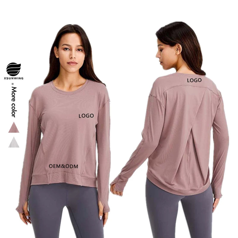 Xsunwing Equestrian Long Sleeve Seamless Fitness Wear Yoga Top Wear Women's Running Athletic Gym Workout Shirts With Thumb Holes