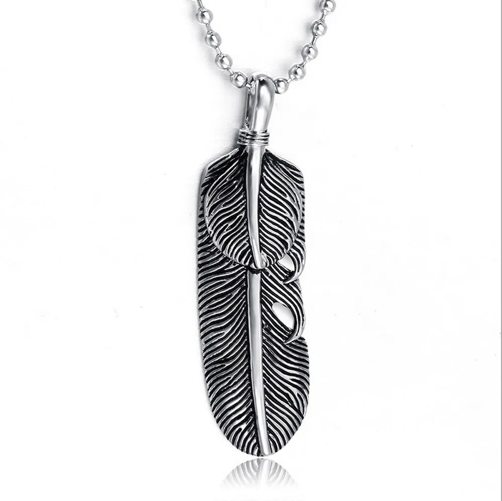 Retro Antique Silver Plated Peace Pigeon Bird Feather Chain Necklace Stainless Steel Feather Pendant for Men Jewelry