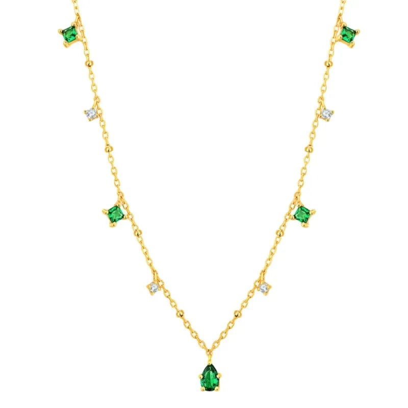 Bohemia Style Emerald Green Cz Stone Choker Charm Necklace Gold Plated Gorgeous Women Fashion Jewelry