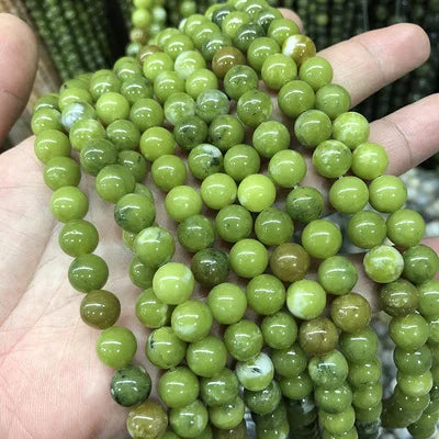 Hot Sale Natural Stone Loose Beads Green Southern Jade Loose Beads Natural Round Stone Beads for Womens Mens Jewelry Making