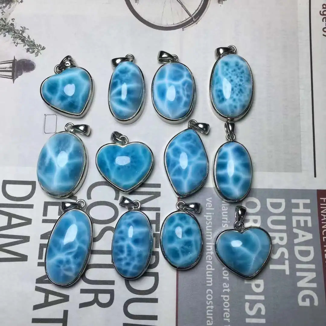 Wholesale Natural Crystals Healing Stone 925 Silver Larimar Pendant for FengShui Gifts