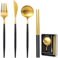 Detachable Portable Travel Flatware Stainless Steel Folding Cutlery Set with Tin Case