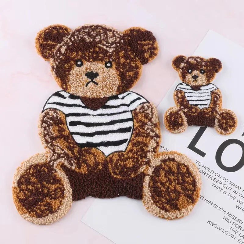 LOGO Patches Embroidery Cute Bear Chenille Patch Iron on Patches Embroidery for Clothing