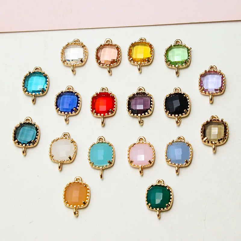 9*13mm Bezel Set Birthstone Connectors Links Square Rhinestone Birthstone Connector Charm for Jewelry Making