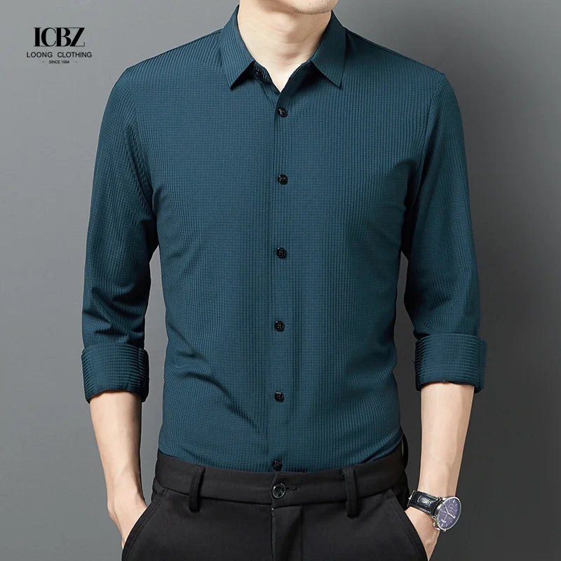Large Size Mens Designer Autumn New Casual Long Sleeves Stretch Vertical Stripes Vintage Luxury Cotton Dress Shirts