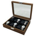 Luxury Eco-Friendly Dustproof Black Walnut Wood Design 10 Slot Watch Display Storage Box with PU Leather Cushions