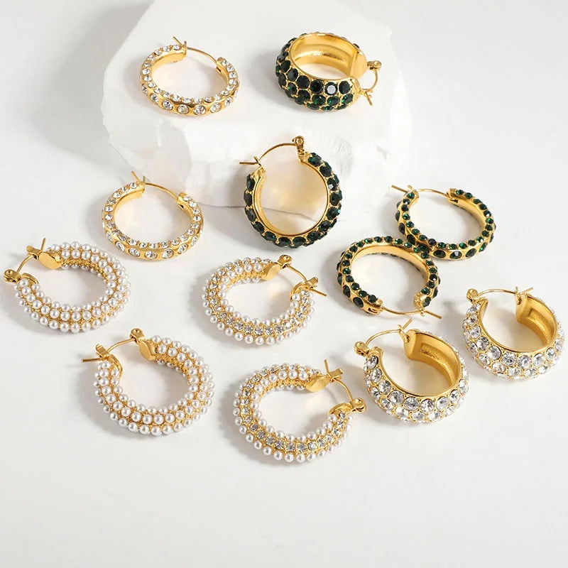 18K Gold Plated Stainless Steel Earrings Fashion Women Luxury Designer Jewelry Rainbow Cubic Zirconia Hoop Huggies Earrings 2023