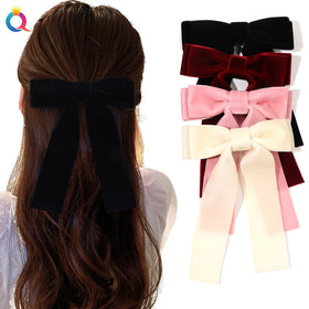 QIYUE Velvet Coated Fabric Hair Ribbon Bow Tie Sweet Girl Winter Fall Hair Accessory