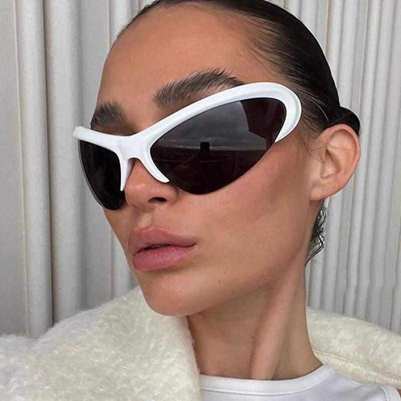 LBAshades 9869 New Sport Glasses Half Frame Hip-Hop Large Frame Cat Eye Metal Futuristic Sunglasses Shades for Women