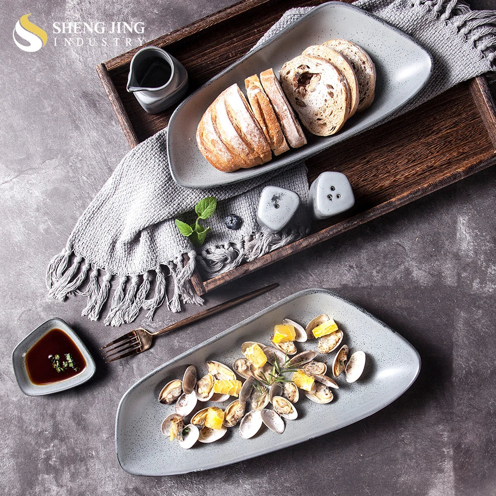 Modern Irregular Grey Color Glaze Matte Ceramic Eco-Friendly Color Enamel Restaurant Crockery Porcelain Deep Plate