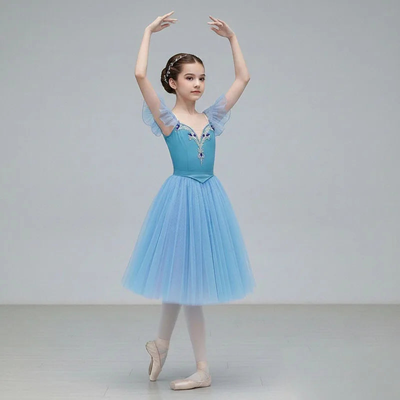 Professional Ballet Romantic Tutu Long Skirt Black Red Spain Dress Adult Children's Ballet Performance Dress