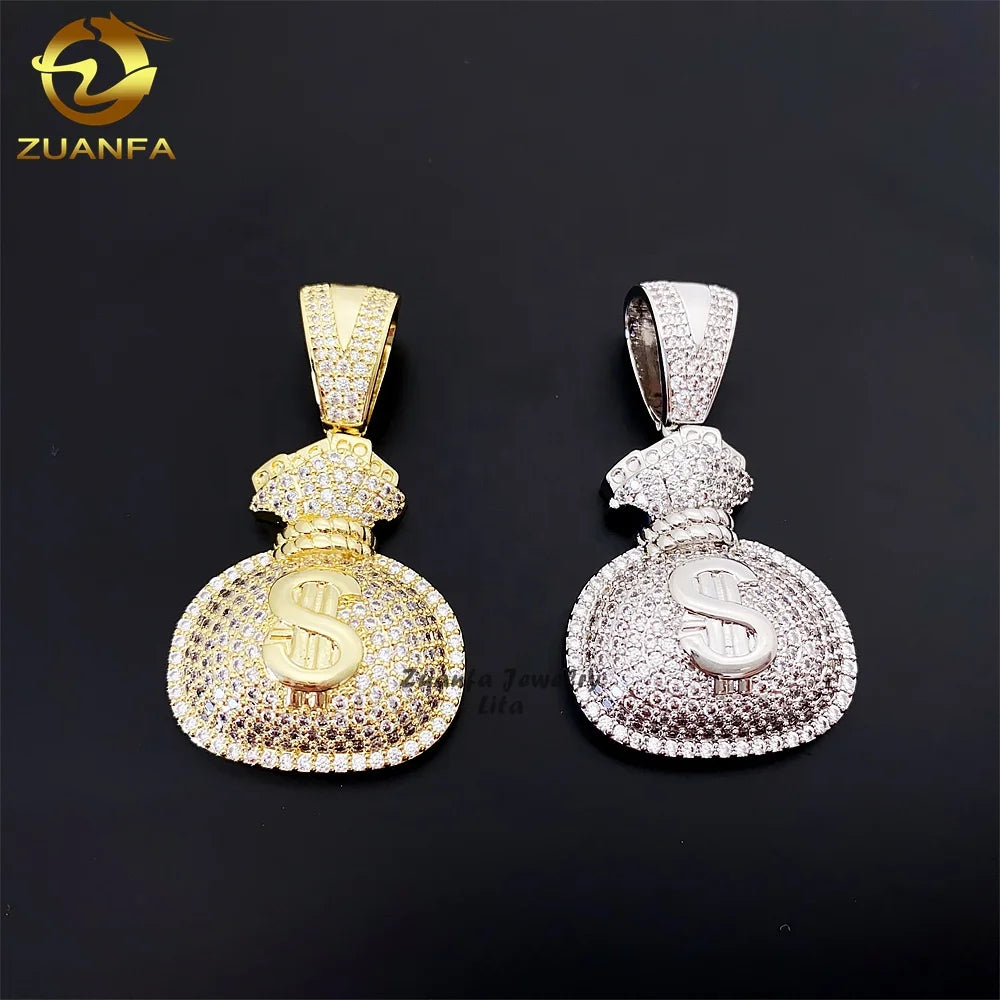 Fine Jewelry Custom Iced Out Pendants Charms Money Bag 925 Silver Moissanite Diamond Pendant