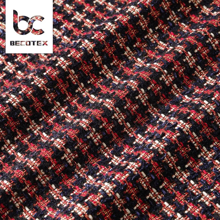 Fashion Luxury Woven Small Fragrant Style Wool Tweed Yarn Dyed Woolen Fabric