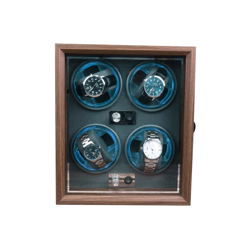 Wholesale George QZ-PWW898 Walnut Wood Automatic Watch Winder Box 4-slot Safe Rotation Organizer Storage Case for Home Shop