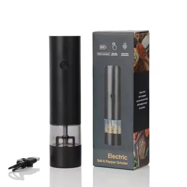 Smart USB Rechargeable Salt and Pepper Mill Set New Electric Plastic Grinder with Salt and Pepper Shaker Features