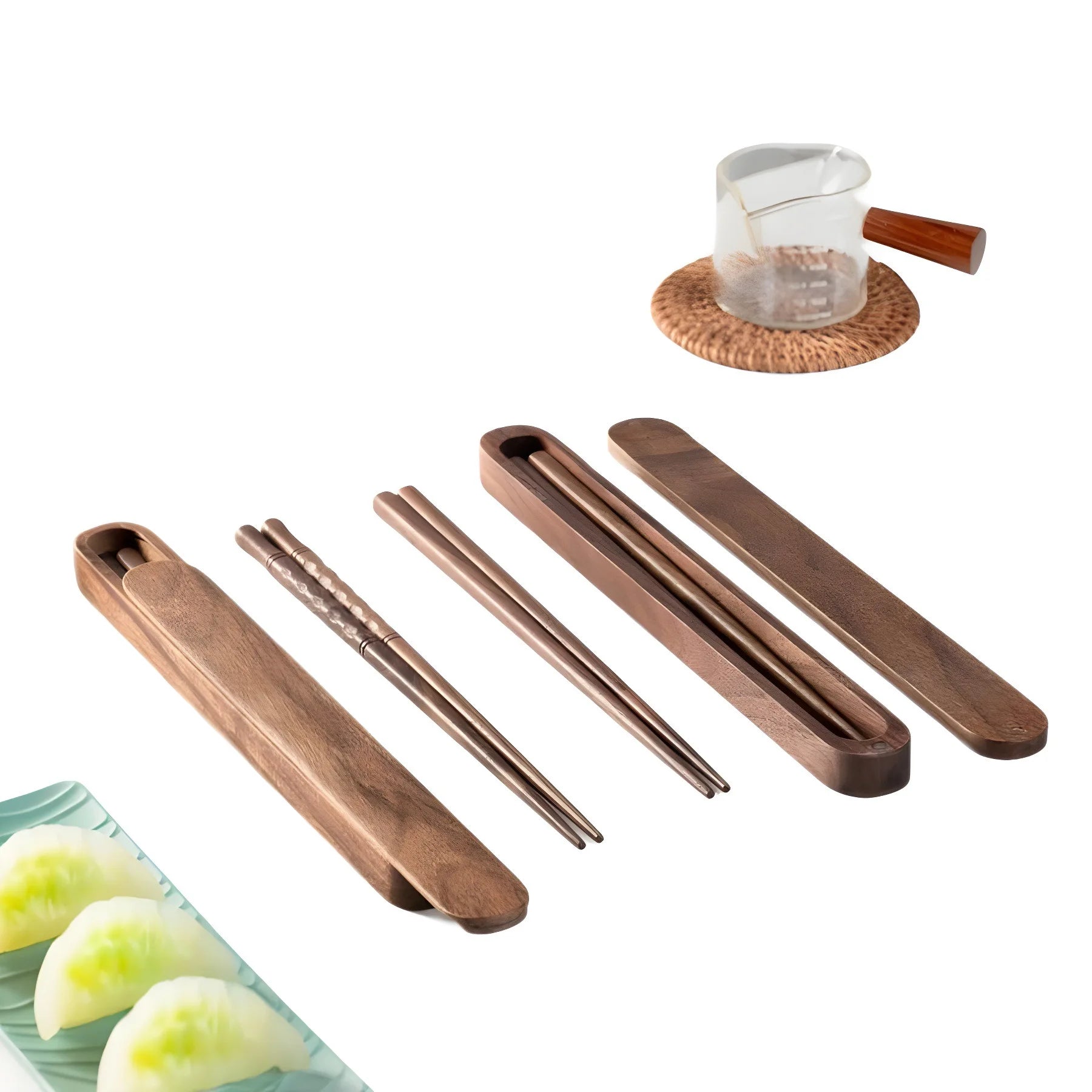 Custom Logo Wooden Chopsticks Portable Black Walnut Wood Chopsticks Storage Sase Set for Camping School