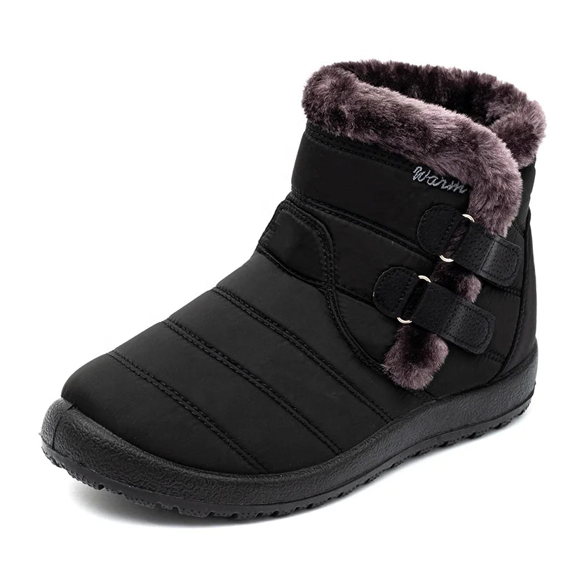Large Size  Fluffy Plush Warm Faux Fur Cheap Shoes Waterproof Women Snow Shoes Anti-Skiing Boots