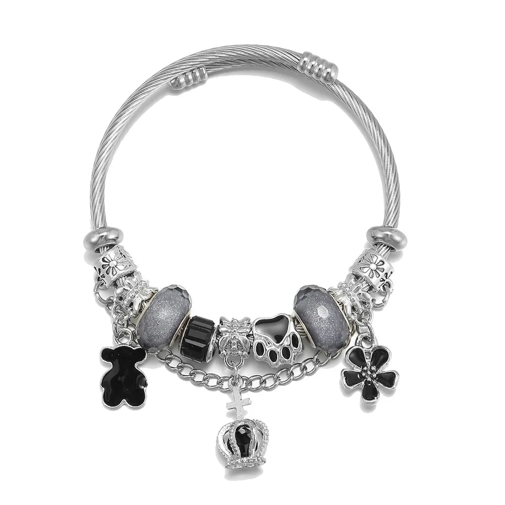 2023 TOP Selling Bear Charms Bracelet for Lady Adjust Size Size Stainless Steel Jewelry Stocks Selling Fashion Bracelet Bangle