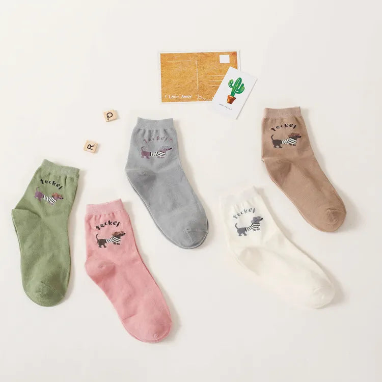 Wholesale Cute Cartoon Dachshund Letters Socks Cotton Socks Comfortable Women Crew Socks
